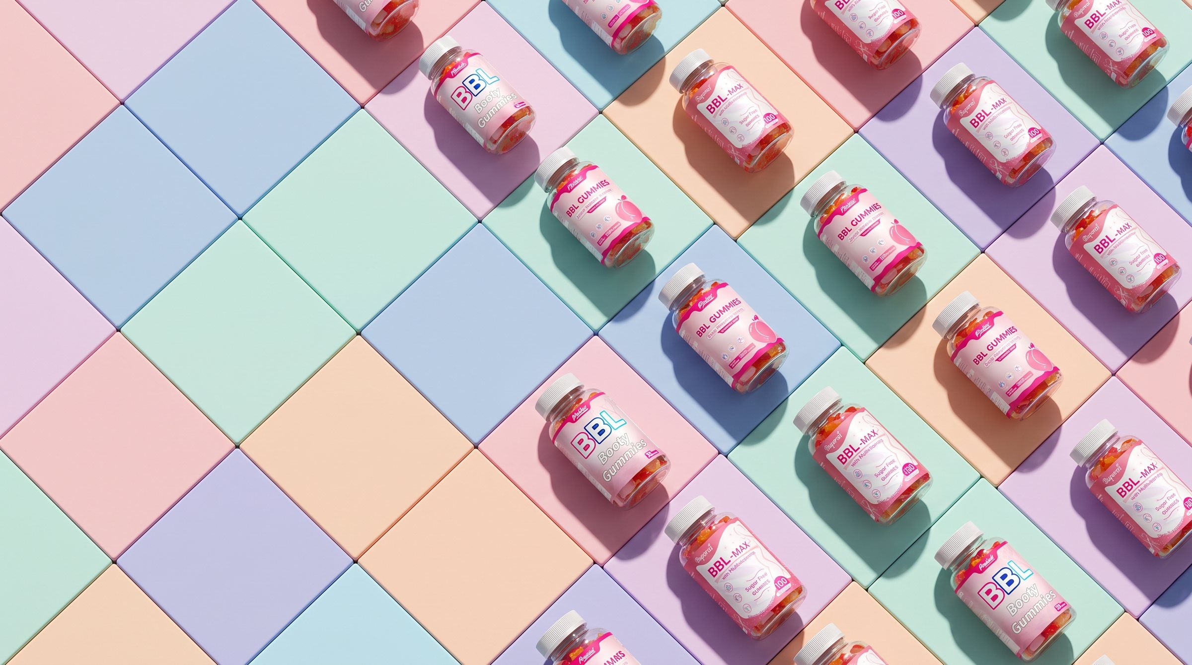 True Beauty House products on pastel tiles